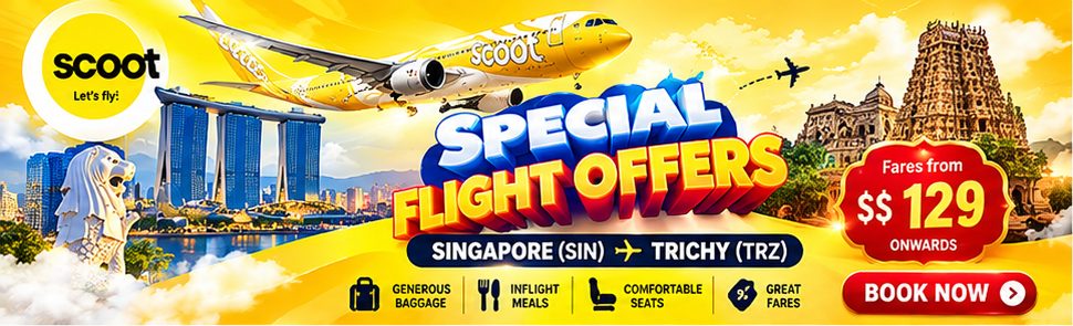 Scoot special flight offers, Singapore to Trichy